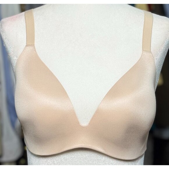 Victoria's Secret Lined Semi Demi Bra 32DD Beige NEW Wireless Padded Smooth - Picture 2 of 7